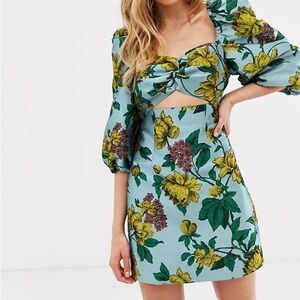 ASOS Floral Mini Dress in Blue and Yellow